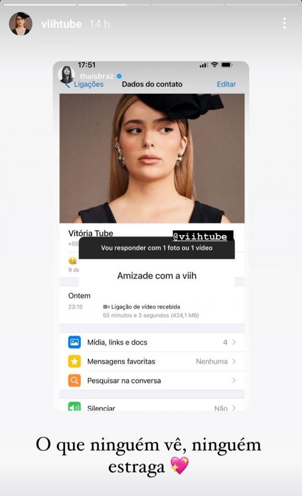 Viih Tube comenta amizade com Thais Braz.(Imagem: Reprodução / Instagram)