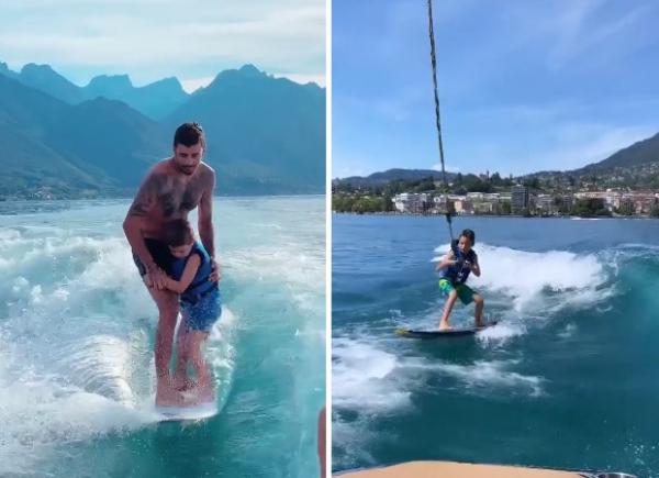 Pedro Scooby curte dia fazendo wakesurf com os filhos(Imagem:Reprodução)