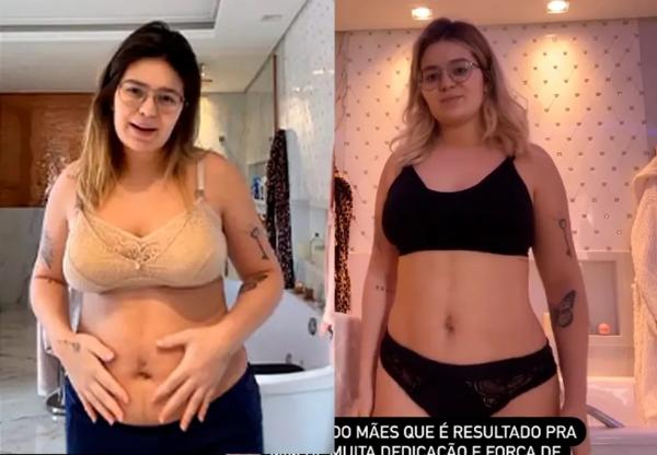 Viih Tube após perder 10kg no pós-parto e agora, após três semanas de exercício e dieta.(Imagem:Reprodução/Instagram)