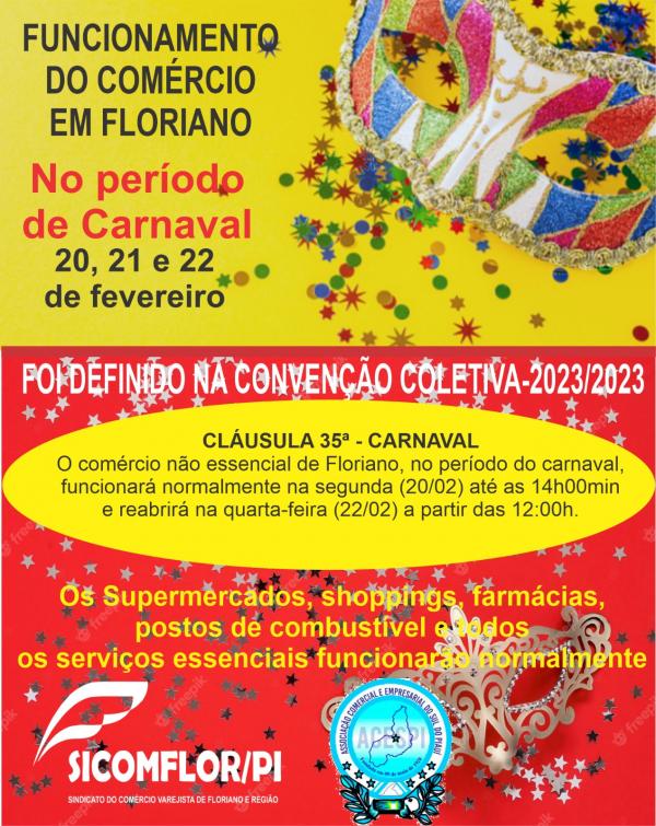 Carnaval: veja como fica o funcionamento do comércio em Floriano(Imagem:Divulgação)