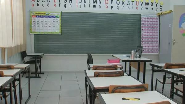  Sala de aula sem alunos.(Imagem:Reprodução/Tv Tem )