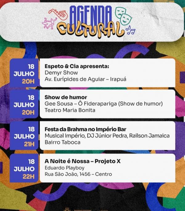 Final de semana em Floriano promete com agenda cultural repleta de atrações para toda a família(Imagem:Divulgação)