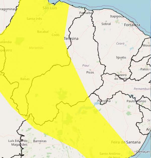 Inmet emite alerta amarelo de chuvas intensas para 79 cidades do Sul do Piauí.(Imagem:Reprodução)
