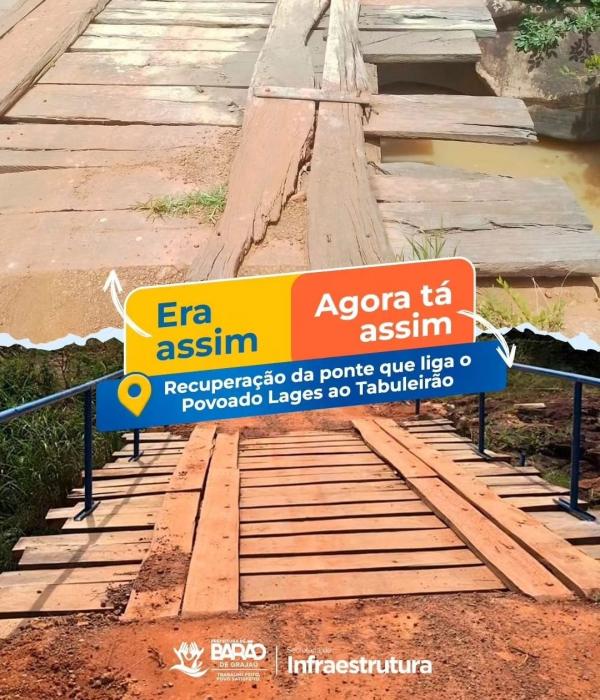 Reforma de ponte de madeira em Barão de Grajaú melhora infraestrutura e segurança na área rural.(Imagem:Reprodução/Instagram)