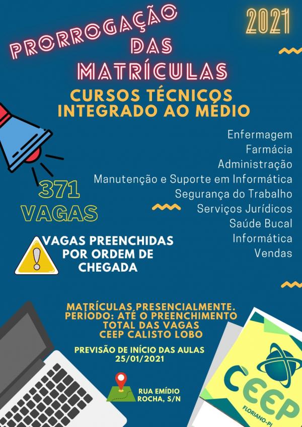 CEEP Calisto Lobo divulga novo prazo para realização de matrículas (Imagem:Divulgação)