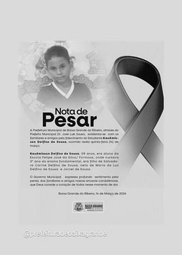 Outra morte registrada foi a de um menino de 9 anos, residente em Baixa Grande do Ribeiro.(Imagem:Reprodução)