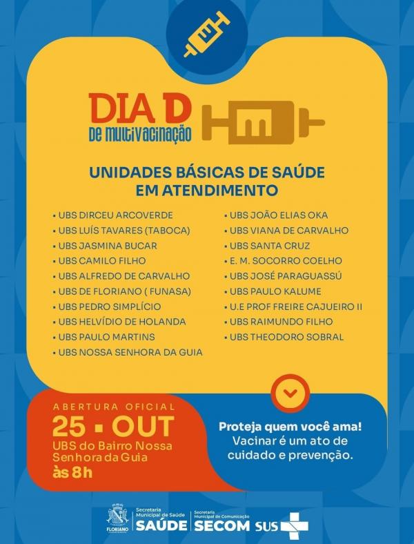 UBSs de Floriano realizam atualização da caderneta de vacinação neste sábado (25)(Imagem:Reprodução/Instagram)