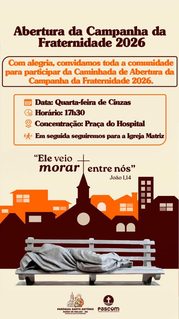 Bar&atilde;o de Graja&uacute; realiza caminhada de abertura da Campanha da Fraternidade 2026 nesta Quarta-feira de Cinzas.(Imagem:Divulga&ccedil;&atilde;o)