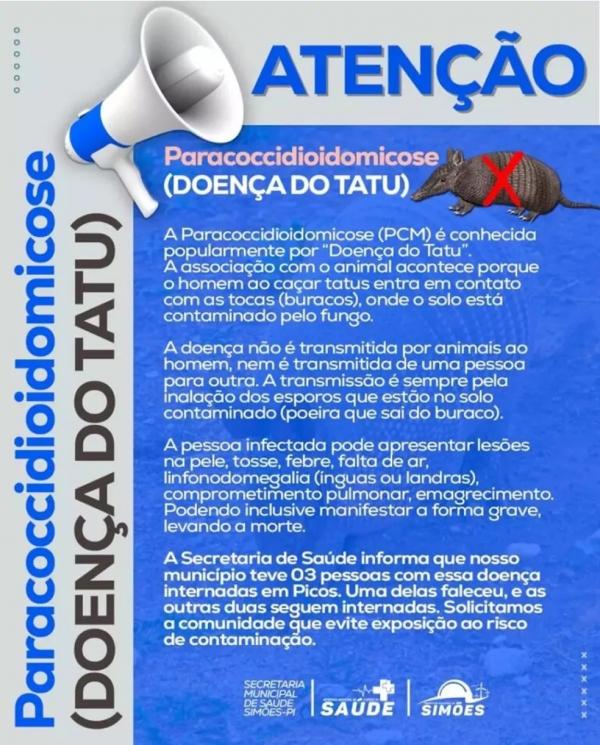  Nota da Secretaria de Saúde de Simões sobre Paracoccidioidomicose (Doença do Tatu) (Imagem:Reprodução )