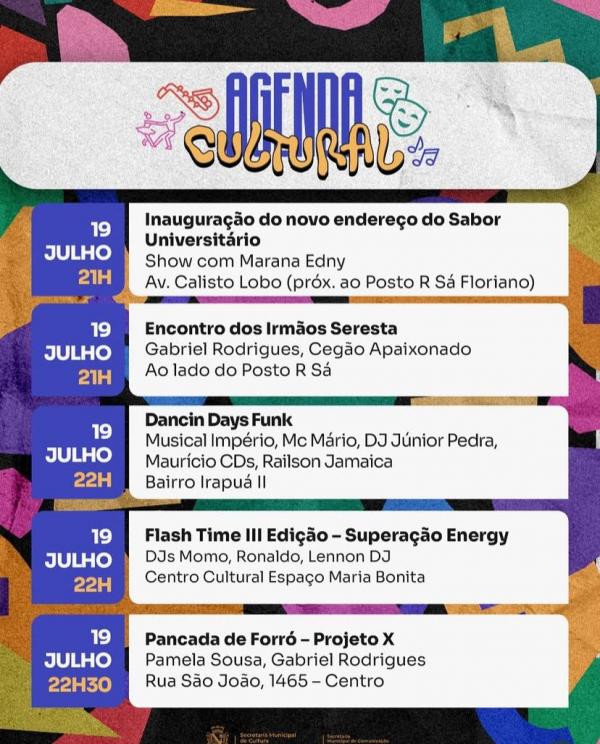 Final de semana em Floriano promete com agenda cultural repleta de atrações para toda a família(Imagem:Reprodução/Instagram)