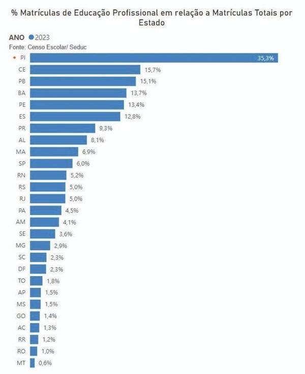 Piauí é o estado do Brasil com o maior número de matrículas na Educação Profissional, Técnica e Tecnológica(Imagem:Reprodução)