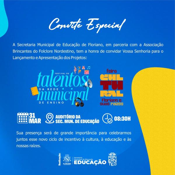 Educa&ccedil;&atilde;o e cultura ganham destaque com lan&ccedil;amento de festival e feira em Floriano.(Imagem:Secom)