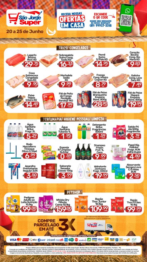  Aproveite o S&atilde;o Jo&atilde;o de ofertas no arrai&aacute; do S&atilde;o Jorge Super.(Imagem:Divulga&ccedil;&atilde;o)