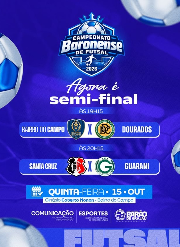 Campeonato Baronense de Futsal 2026 define finalistas nesta quinta-feira (15)