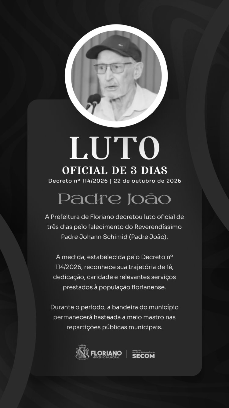 Prefeitura de Floriano decreta luto oficial de três dias pelo falecimento do Padre João Smith
