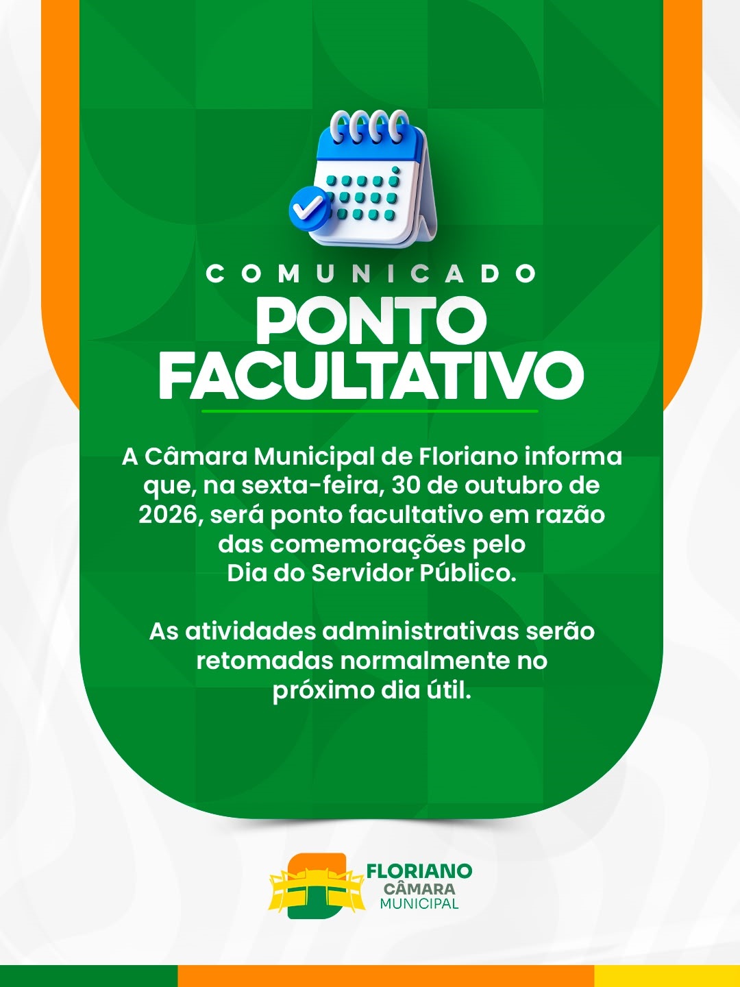 Câmara Municipal de Floriano terá ponto facultativo nesta sexta-feira (30)